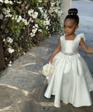 Cute A Line Satin Back With Bow Knot Flower Girl Dress HZ1024