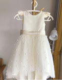 Sweet A Line Satin Tulle Pearl Bead Back With Bow Knot Flower Girl Dress HZ1024