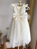 Sweet A Line Satin Tulle Pearl Bead Back With Bow Knot Flower Girl Dress HZ1024
