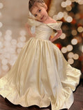 Shiny Ball Gown Off The SHoulder Satin Flower Girl Dress HZ1024