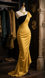 Chic Mermaid One Shoulder Satin Long Prom Dress, Evening Dress HZ1024