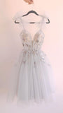 A-Line Illusion Cutout V-Neck Bowknot Spaghetti Straps Short Homecoming Dress Birthday Dress HZ1024