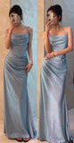 Shiny Mermaid Spaghetti Straps Pleated Satin Sequin Long Prom Dress, Evening Dress HZ1024
