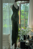 Sexy Mermaid Halter Dark Green Chiffon Sequin Long Prom Dress, Evening Dress HZ1024