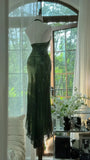 Sexy Mermaid Halter Dark Green Chiffon Sequin Long Prom Dress, Evening Dress HZ1024