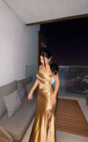 Classy Golden Mermaid Strapless Satin Long Prom Dress, Evening Dress HZ1024