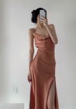 Sexy Mermaid Spaghetti Straps Satin Slit Long Prom Dress, Evening Dress HZ1024