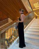 Charming Mermaid Black Halter Satin Backless Long Prom Dress, Evening Dress HZ1024