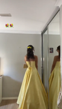 Elegant Yellow A Line Strapless Satin Long Prom Dress, Evening Dress HZ1024