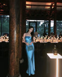 Simple Style Mermaid Strapless Satin Long Prom Dress, Evening Dress HZ1024