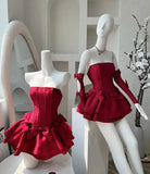 Chic A Line Short Burgundy Satin Homecoming Dress 18th Birthday Outfits HZ1024