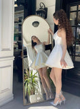 Chic A line Straps Short Satin White Homecoming Dress 20th Birthday Outfits HZ1024