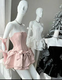 Vintage A line Strapless Satin Sleeveless Short Homecoming Dress HZ1024