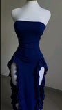 Sexy Sheath Strapless Slit Prom Dresses Homecoming Dress HZ1024