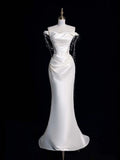 Fairytale Mermaid Wedding Dresses White Off The Shoulder Satin Wedding Dress HZ1024