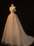 Elegant A Line Off The Shoulder Tulle Long Prom Dress HZ1024