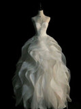 Chic Ball Gown Strapless Sleeveless Long Lace Wedding Dresses HZ1024