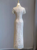 Sexy Sheath Short Sleeves Sequin Prom Dresses HZ1024