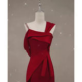 Sexy Mermaid Straps Satin Burgundy Long Prom Dresses HZ1024