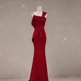 Sexy Mermaid Straps Satin Burgundy Long Prom Dresses HZ1024