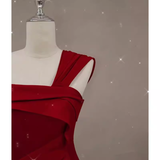 Sexy Mermaid Straps Satin Burgundy Long Prom Dresses HZ1024