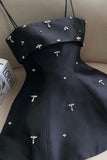 Simple Spaghetti Straps Sleeveless Beaded Satin A-Line Mini Homecoming Dress HZ1024
