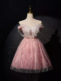 Modest Ball Gown Off The Shoulder Pink Tulle Birthday Outfits Homecoming Dress HZ1024