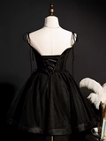 Modest Ball Gown Spaghetti Straps Black Tulle Birthday Outfits Homecoming Dress HZ1024