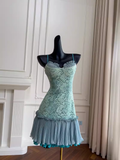 Cute A line Spaghetti Straps Lace Birthday Outfit Homecoming Dress HZ1024