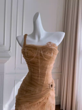 Sexy Sheath One Shoulder Tulle Lace Champagne Birthday Outfit Homecoming Dresses HZ1024
