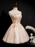 Sexy A line Strapless Tulle Short Homecoming Dresses HZ1024
