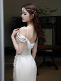 Vintage Mermaid Sleeveless Silk Satin Long Prom Dresses HZ1024