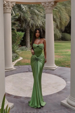 Modest Mermaid Sweetheart Sage Green Long Satin Prom Dresses Evening Dress HZ1024