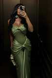 Modest Mermaid Sweetheart Sage Green Long Satin Prom Dresses Evening Dress HZ1024