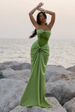 Modest Mermaid Sweetheart Sage Green Long Satin Prom Dresses Evening Dress HZ1024