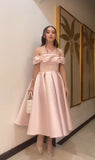 Sexy A Line Off The Shoulder Light Pink Satin Evening Dress Prom Dresses Birthday Outfits HZ1024