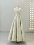Vintage A line Straps Sequin Satin Long Evening Dress Prom Dresses HZ1024
