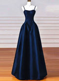 Elegant Black A-Line Satin Long Prom Dress Long Prom Dress HZ1024