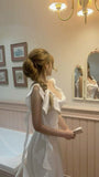 Vintage Sheath Straps White Satin Long Evening Dress Ruffles Prom Dresses HZ1024