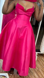 Vintage A line Spaghetti Straps Hot Pink Satin Evening Dress Ankle Length Prom Dresses HZ1024