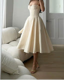 Vintage A line Spaghetti Straps Satin Evening Dress Ankle Length Prom Dresses HZ1024