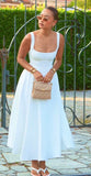 Simple A line Straps White Satin Evening Dress Ankle Length Prom Dresses HZ1024