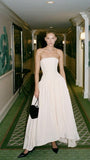 Vintage A Line Strapless Satin Evening Dress Prom Dresses Long Birthday Outfits HZ1024