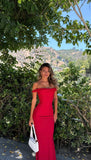 Vintage Sheath Off The Shoulder Red Satin Evening Dress Prom Dresses Birthday Outfits HZ1024