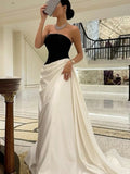 Modest A line Strapless Black Sleeveless Prom Dress Formal Evening Dresses HZ1024