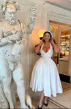 Pretty Ball Gown V Neckline White Satin Evening Dress Prom Dresses HZ1024