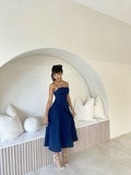 Simple A line Spaghetti Straps Blue Sleeveless Prom Dress Formal Evening Dresses HZ1024