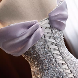 Sparkly Mermaid Off The Shoulder Sequin Lilac Long Prom Dresses HZ1024