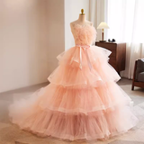 Vintage Ball Gown Straps Tulle Pink Sweet 16 Dresses HZ1024