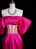 Simple Off Shoulder Mermaid Rose Red Long Prom Dress HZ1024